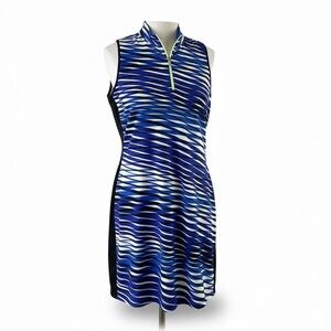 Women's Tail Sz Med Blue White  Athleisure Geometric Print  1/4 zip Golf Dress